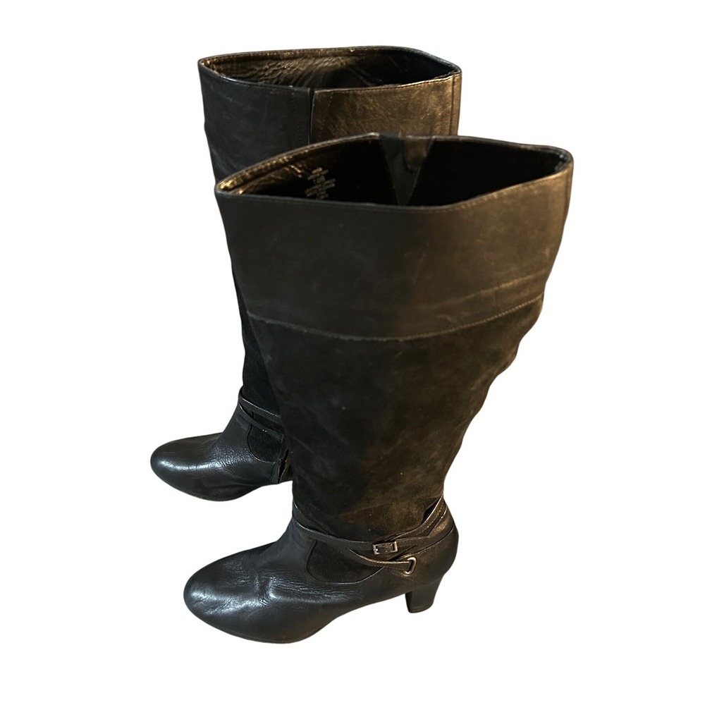 Lauren Ralph Lauren Black Leather Suede Tall Knee High Boots Block Heel 10B‎